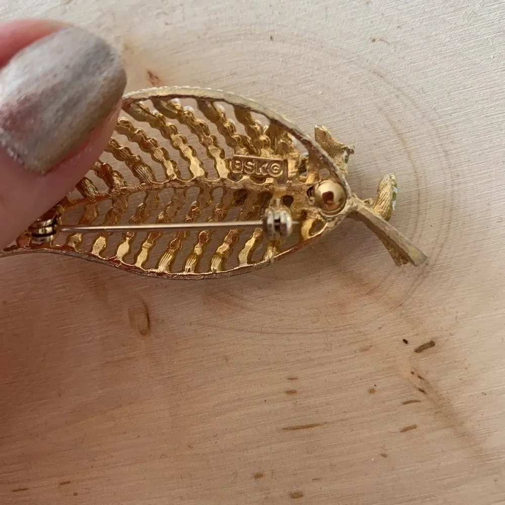 B.S.K vintage leaf brooch